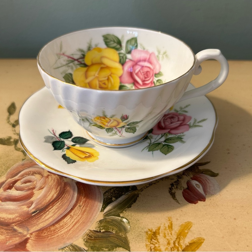 Vintage Stanley Fine Bone China Yellow Pink Roses Tea Cup